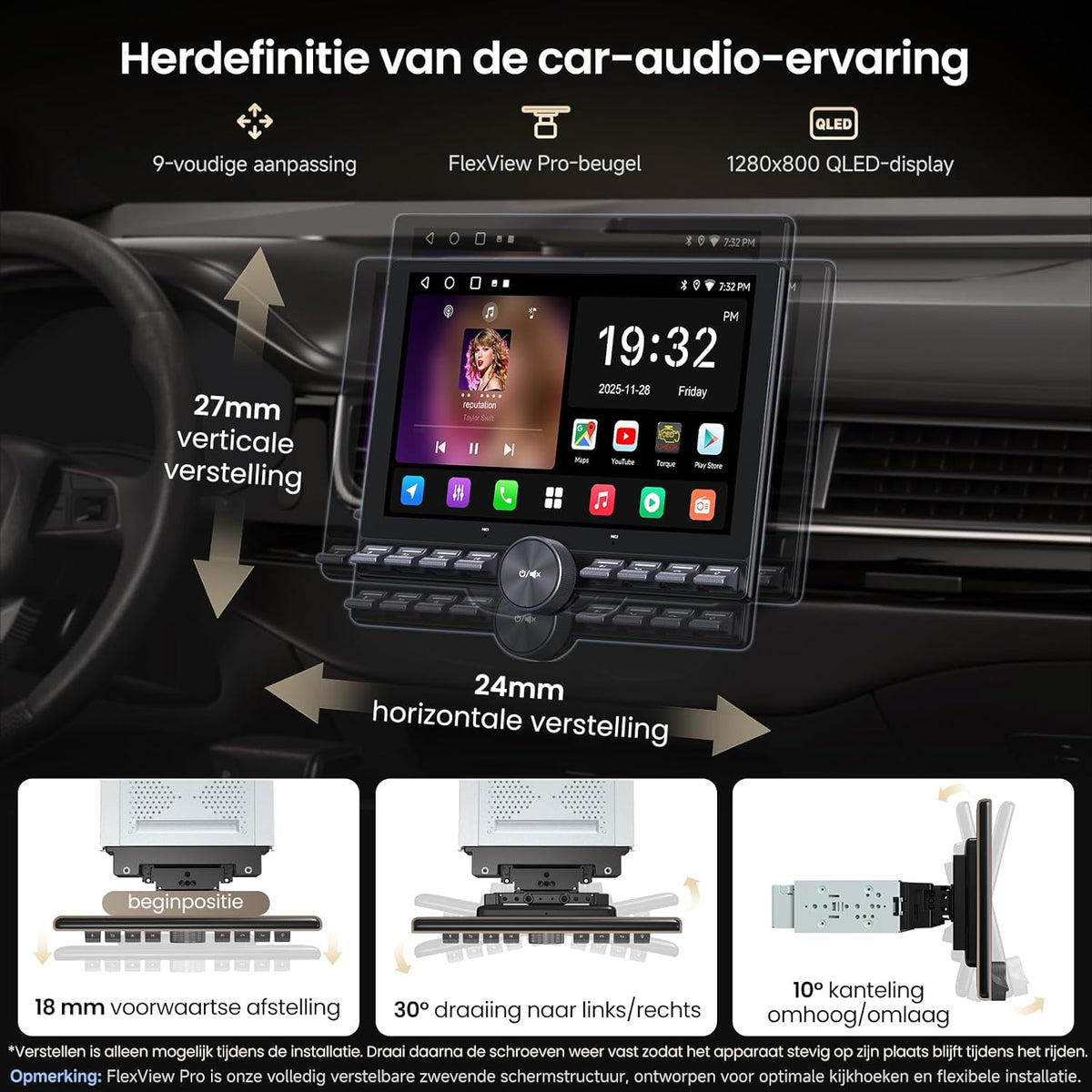 ATOTOZONE 10,1 "Autoradio met Zwevend Scherm, Android 1 Din & 2 Din Adaptieve Auto Radio, Draadloze CarPlay & Android Auto, Wi‑Fi/USB/Bluetooth, Achteruitrijcamera