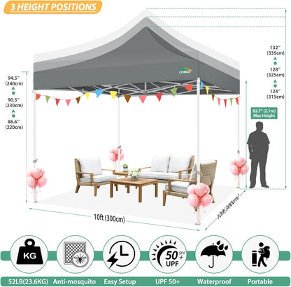 COBIZI Paviljoen, 3x3, vouwpaviljoen, waterdicht, stabiel, partytent, tuinpaviljoen, uv-bescherming met 4 zijwanden van mesh, grijs