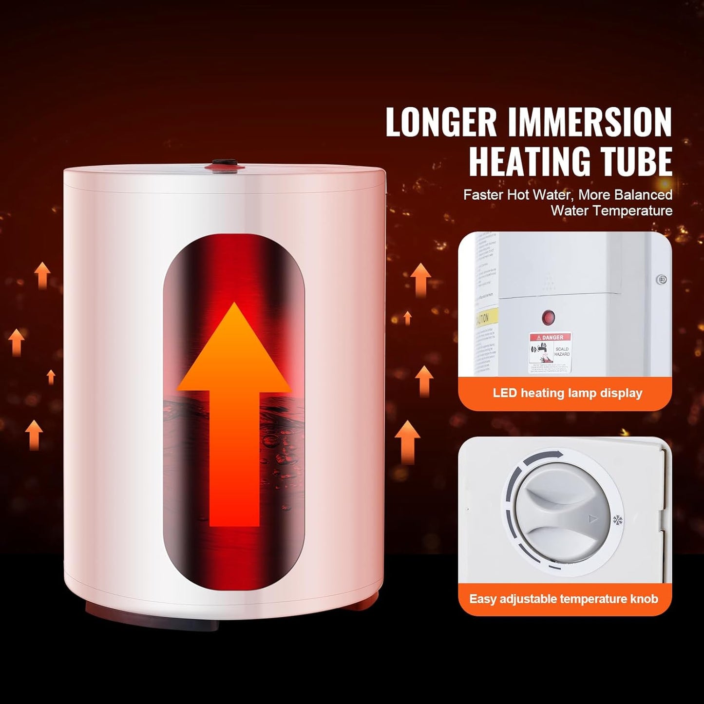 VEVOR Elektrische doorstroomboiler, 1,6 kW, doorstroomboiler met tank van 40 l, met led-display, bediening met knop, waterdichte zijaansluiting, IPX4 waterdichte zijaansluiting, on-demand verwarming