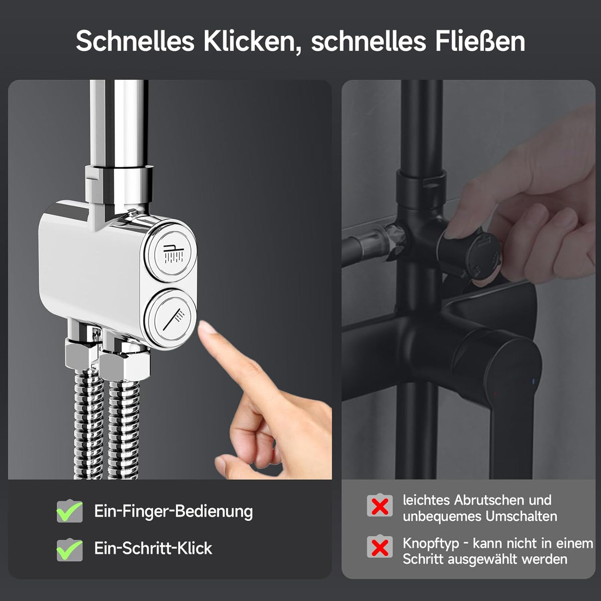 Doucheset – Regendoucheset – Doucherails – Douchekop Vierkant – 30,5 cm – RVS & Chroom – 3 Straalsoorten Handdouche – Verstelbare Stang 80-108 cm