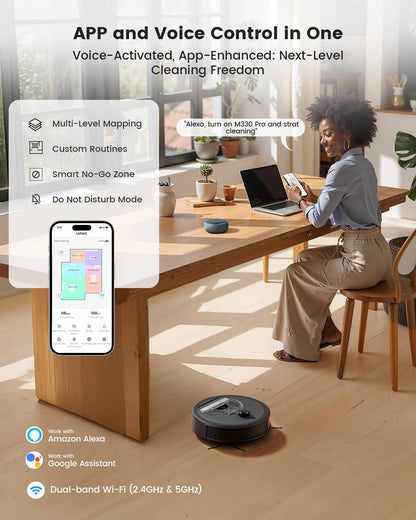 Lefant M330 Pro Robotstofzuiger en Dweilrobot Met 3-In-1 Mapping, Dtof-Navigatie, 5000Pa, Diameter 28 Cm, Obstakelvermijding Psd 190°, App/Alexa/i Watch, Ideaal Voor Haren M