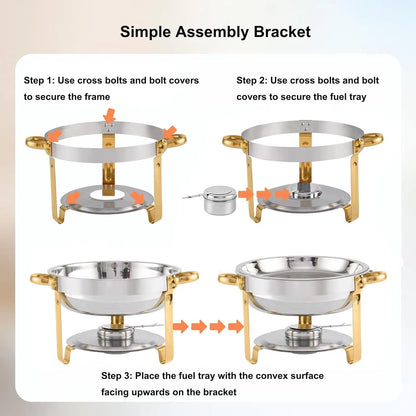 4 Pack Chafing Dish Buffet Set 5 Qt, 5L RVS Chafing Dishes, Ronde Catering Warmer Server met Glazen Deksel & Cover Houder, Voedsel Warmers voor Feesten, Bruiloft, Verjaardag (Sliver-Glas)