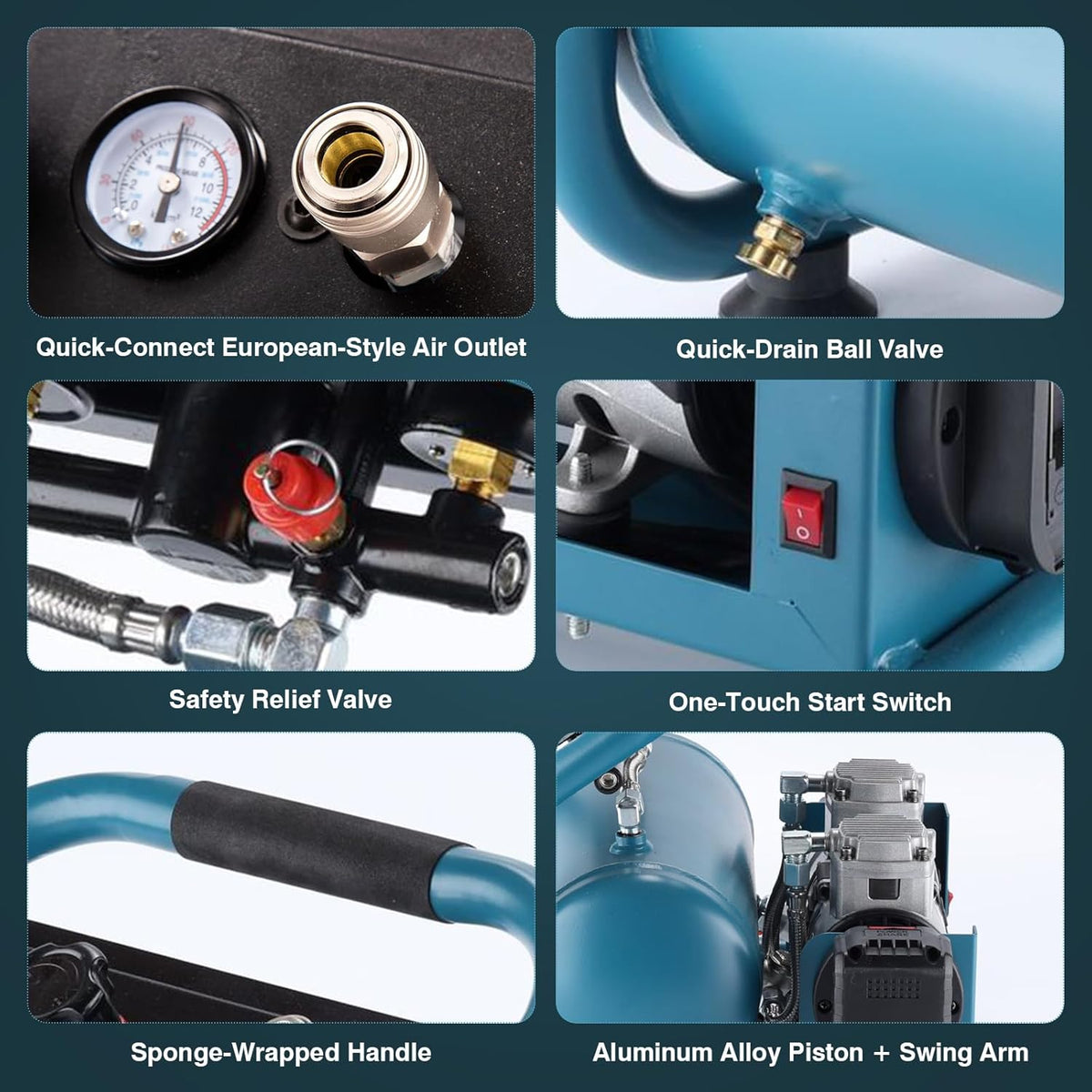 Accucompressor – Fluistercompressor – Persluchtcompressor – Draagbare Luchtcompressor – Stil – 7,5 Bar Werkdruk – 9 Liter Tankcapaciteit