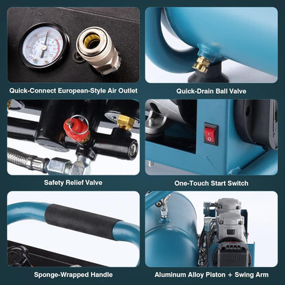 Accucompressor – Fluistercompressor – Persluchtcompressor – Draagbare Luchtcompressor – Stil – 7,5 Bar Werkdruk – 9 Liter Tankcapaciteit
