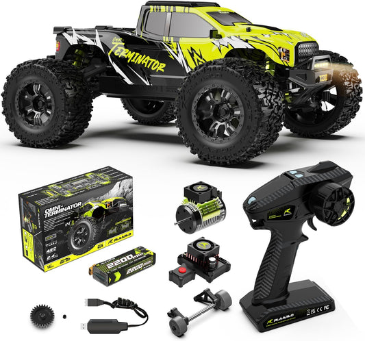 AMORIL 1/10 RTR borstelloze snelle RC-auto's voor volwassenen, max. 50 mph hobby elektrische off-road monstertruck, waterdichte high-speed RC-auto, 4WD-afstandsbediening auto met 3S Lipo, groen