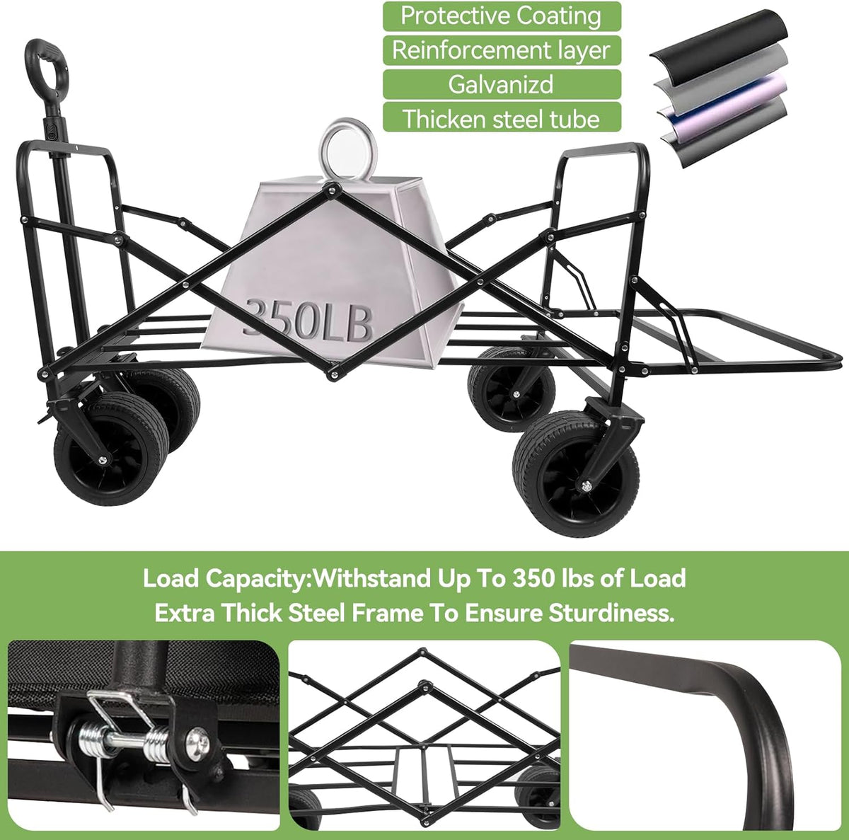 Opvouwbare trolley met wieltjes, campingwagen, grote capaciteit van 98 l - 200 l, met verstelbare handgreep, ideaal voor vakanties, kamperen (zwart - 145 l)