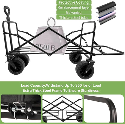 Opvouwbare trolley met wieltjes, campingwagen, grote capaciteit van 98 l - 200 l, met verstelbare handgreep, ideaal voor vakanties, kamperen (zwart - 145 l)