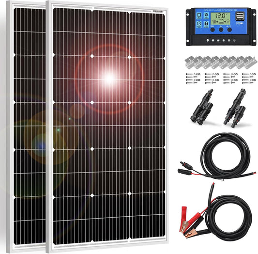 Zonnepaneel Set van 2 – Zonnepanelen – Zonnepaneelset – 12V Zonnepaneel – Camper Zonnepaneel – Monokristallijne Cellen – Gehard Glas, Geanodiseerd Aluminium Frame