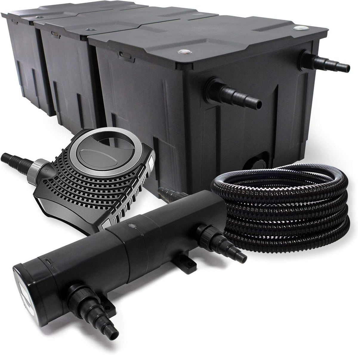 Filterset bio-vijverfilter 90.000 l, UVC-vijverzuiveraar 36W, pomp 80W en slang 25m