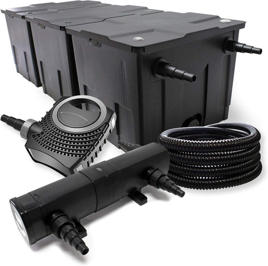 Filterset bio-vijverfilter 90.000 l, UVC-vijverzuiveraar 36W, pomp 80W en slang 25m