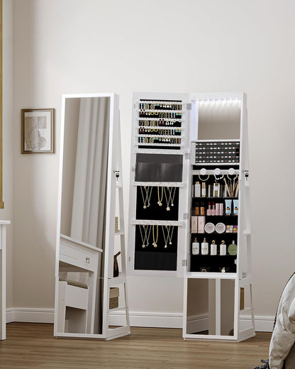 Hzuaneri Jewellery cabinet, with 360° rotating base, lockable mirror in full length, large 4-stage storage compartments, 4-in-1 multifunctional, white and black JC16003B