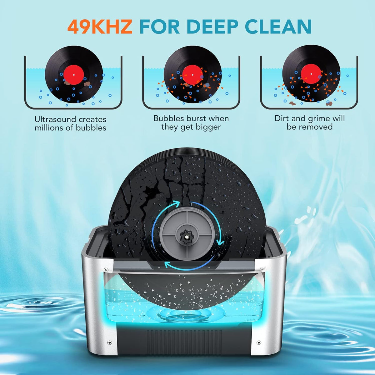 LifeBasis Ultrasone reiniger 6 l, 49 kHz Ultrasone Record Cleaner met timer en schijfhouder voor vinylschijf/sieraden/bril, 240 W