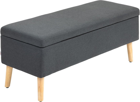HOMCOM Sitzbank Polsterbank mit Stauraum Bettbank mit Leinenoptik für Flur Schlafzimmer Wohnzimmer Gummiholz Dunkelgrau 110 x 39 x 45 cm - QUORE