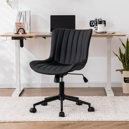 YOUTASTE Office Chair, Ergonomic Height Adjustable Chair with PU Leather and Wheels, Swivel Chair, Tilt Function, Computer Chair, 136 kg Load Capacity, Black - QUORE