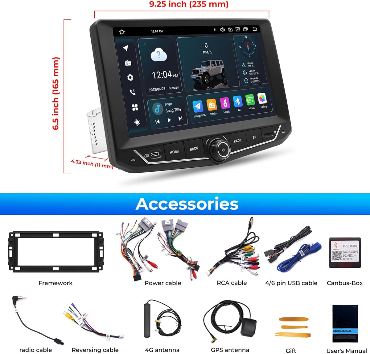 SWTNVIN 9 inch autoradio voor Jeep Wrangler JK 2011 2012 2013 2014 2015 2016 2017, Android 14 GPS 1280x720P IPS QLED-scherm, CarPlay & Android Auto, 4G LTE/5G WiFi, DTS, Octa-Core 4 + 6 GB