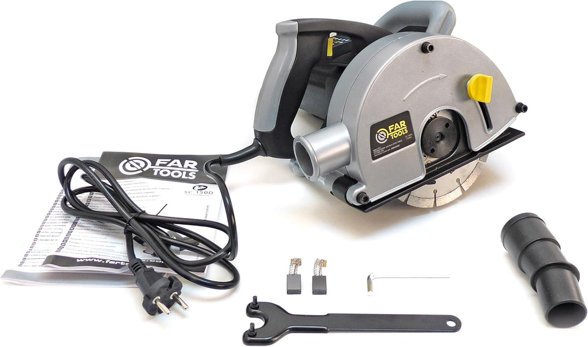 Fartools Groefmachine 1700 W, 2 diamantschijven beton Ø 150 mm, snelheid 4000 omw/min, 3 mogelijke breedtes 14/19/29 mm, diepte max. 40 mm, koffer
