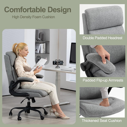 CASTLOVE Stoffen Bureaustoel Ergonomische Computer Bureaustoel Draaibare Brede Executive Office Chair met Opklapbare Armsteun voor Kantoor Thuis (Grijs)