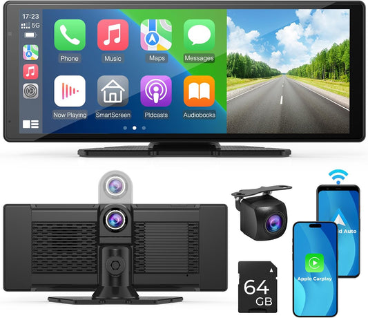 Draadloze A-pple Carplay en Android Auto 10,26 inch touchscreen-autoradio: 1080p achteruitrijcamera, Mirror Link, Siri, FM, Bluetooth - draagbare Drive Mate-navigatie