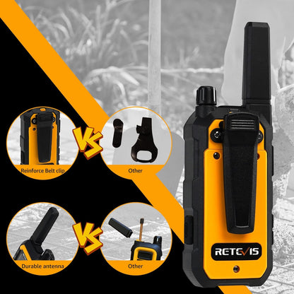 Retevis RB648 Heavy Duty Two Way Radio, Waterdicht Schokbestendig, Robuuste Walkie Talkies, Dual PTT, VOX, PMR446 Handheld Portofoon Oplaadbaar voor Aannemer (4 Stuks, Geel)