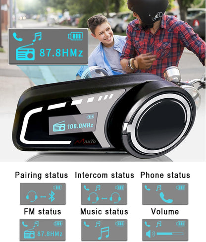 QSPORTPEAK M2C Motorfiets Intercom Headset Luidsprekers, 1000 m 6 Rijders Motorbike Intercom Universele Bluetooth Motorhelm Communicatie Systeem Spraakwijzerplaat/Bruikbaar tijdens het opladen (2