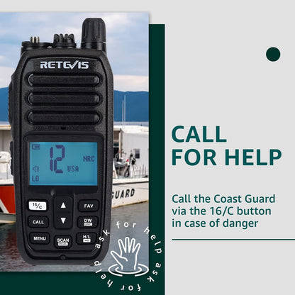 Retevis RM21 Handheld Marine Radio, IP67 Waterdichte Walkie Talkie, AI Intelligente Ruisonderdrukking, 88 Kanalen Ship to Shore Two Way Radio voor Kustwacht, Kajakken, Vissen(Zwart,1 Pack)