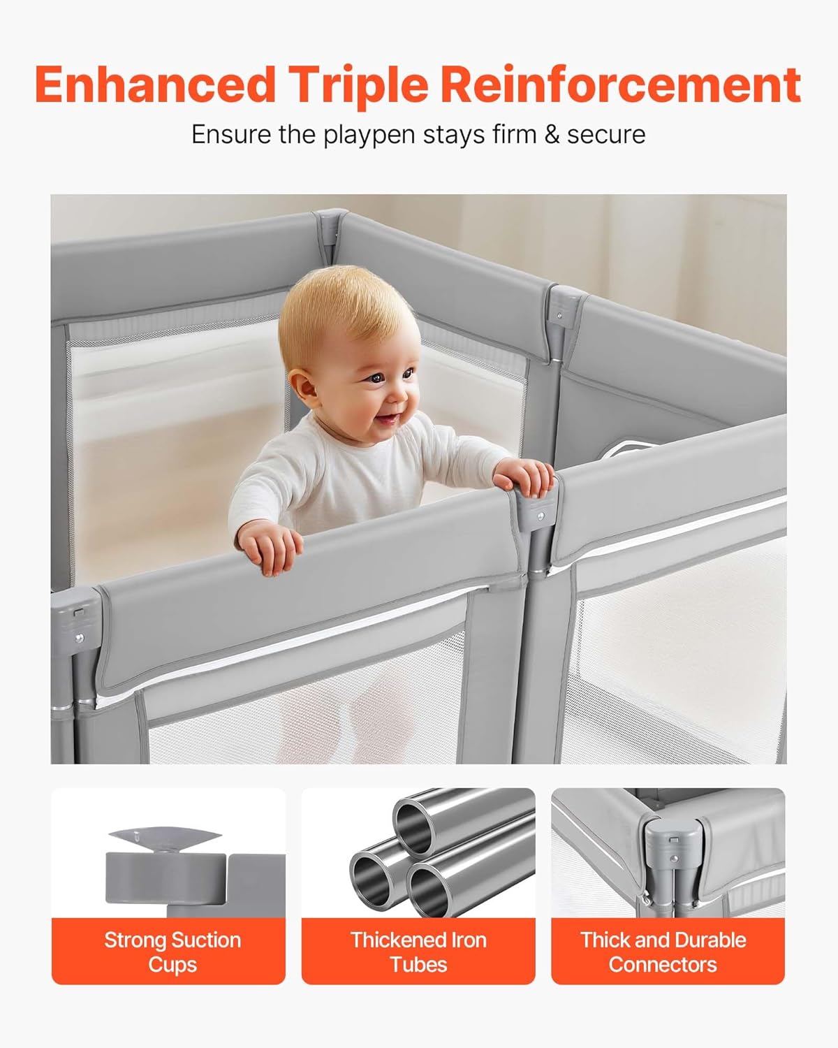 Speelhekje – Babyren – Kinderbox – Speelbox – Babyhek – Modular – Opvouwbaar – 120x120 CM – Ademend Net – Ritsdeur