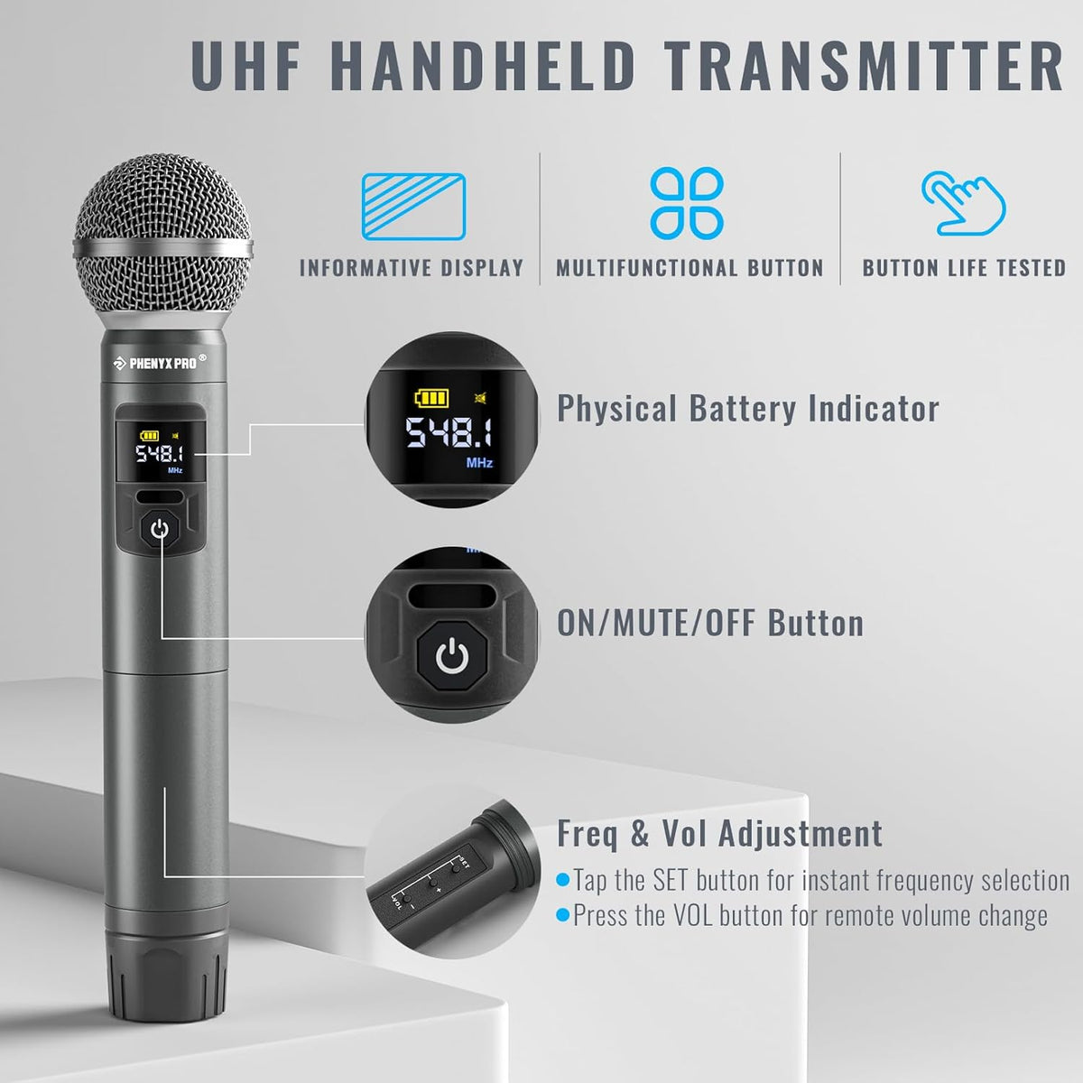 Draadloos microfoonsysteem – Draadloze microfoonset – Karaoke microfoonsysteem – UHF microfoonset – Handheld microfoonset met 4 microfoons – 25 Instelbare UHF Frequenties – Bereik Tot 60 Meter