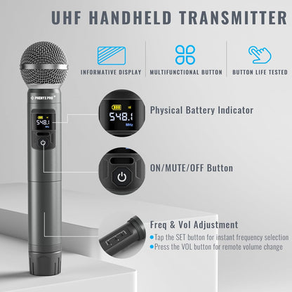 Draadloos microfoonsysteem – Draadloze microfoonset – Karaoke microfoonsysteem – UHF microfoonset – Handheld microfoonset met 4 microfoons – 25 Instelbare UHF Frequenties – Bereik Tot 60 Meter