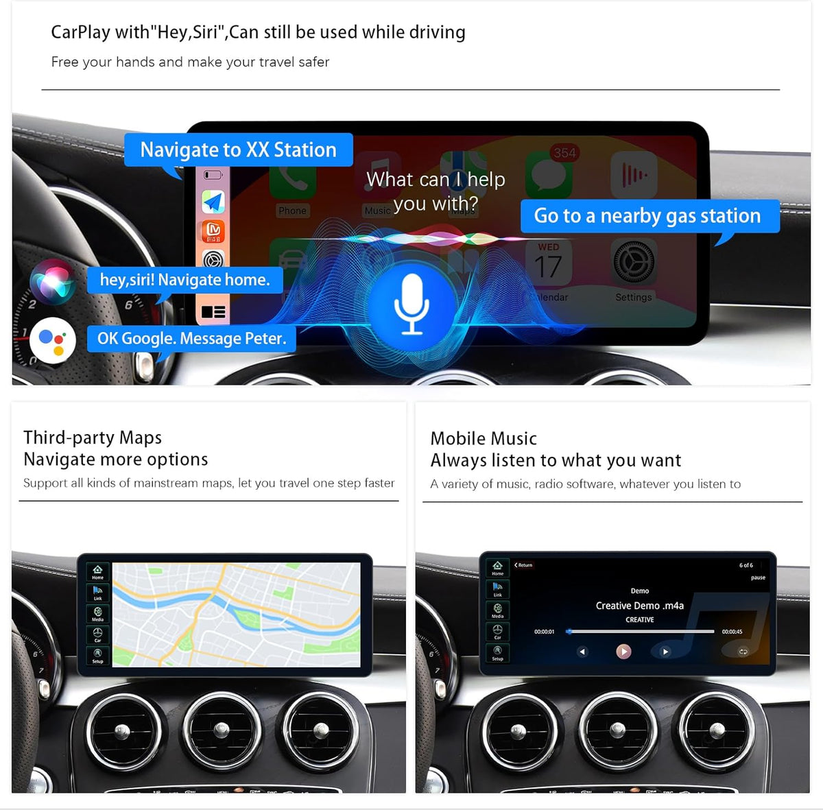 Multimedia Speler – Auto Radio – Navigatiesysteem – Touchscreen Display – Bluetooth Module – 12,3 Inch Ultradun – CarPlay & Android Auto Ondersteuning
