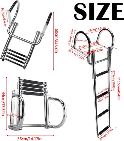 4 treden zwembadtrap Ladders, zwembadtrap Boot Pooltrap 316 roestvrij staal trap zwembad Telescopische trap Uitschuifbare boottrap Zwemdektrap Met handgrepen & breed pedaal voor Marine Jacht Zwembad