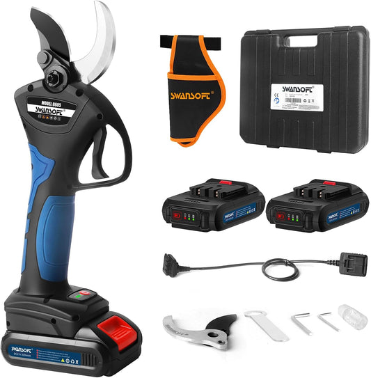 Professionele accu-elektrische takkenschaar met schede, 40 mm snijdiameter, elektrische snoeischaar met twee 21 V batterijen, voor het snoeien van de tuin