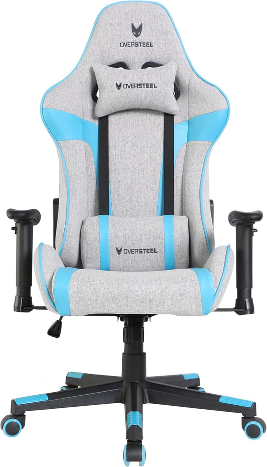 Oversteel - ULTIMET professionele gamestoel, ademende stof, 2D armleuningen, in hoogte verstelbaar, 180° verstelbare rugleuning, gaszuiger klasse 3, tot 120 kg, grijs/blauw