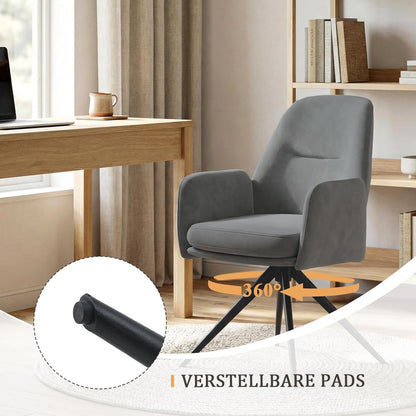 1 Draaibare Eetkamerstoel 360°met Armleuningen van Fluweel, Hoge Rugleuning en Dikke Gevulde Zitting, Voor Eetkamer, Keuken of Woonkamer, Lichtgrijs