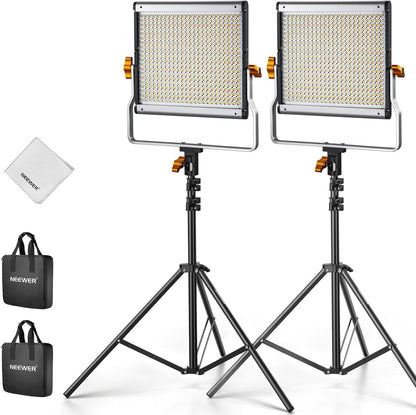 NEEWER Videoverlichtingsset 480, tweekleurig, dimbaar, met 190 cm, 2 statieven en U-houder, led-paneel 3200 K-5600 K, CRI96+ voor YouTube-opname, camera, hoofdlamp