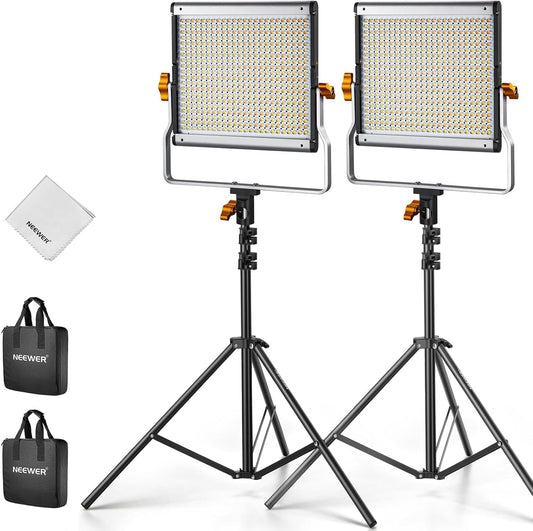 NEEWER Videoverlichtingsset 480, tweekleurig, dimbaar, met 190 cm, 2 statieven en U-houder, led-paneel 3200 K-5600 K, CRI96+ voor YouTube-opname, camera, hoofdlamp