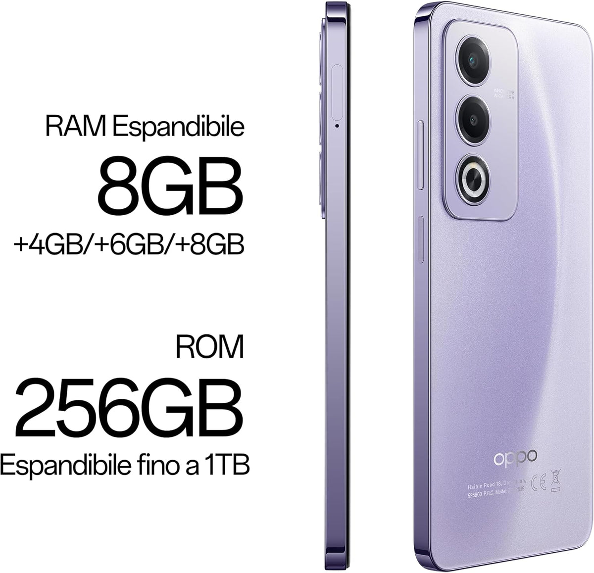 OPPO A80 5G Smartphone, AI dubbele camera 50 + 2 MP, selfie 8 MP, display 6,67 inch 120 Hz LCD HD+, 5100 mAh, RAM 16 GB (8 + 8) + ROM 256 GB (esp1TB), IP54, autohouder [Italiaanse versie], Moonlight