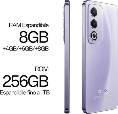 OPPO A80 5G Smartphone, AI dubbele camera 50 + 2 MP, selfie 8 MP, display 6,67 inch 120 Hz LCD HD+, 5100 mAh, RAM 16 GB (8 + 8) + ROM 256 GB (esp1TB), IP54, autohouder [Italiaanse versie], Moonlight