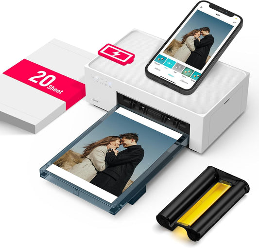 Liene Amber M200 Photo Printer Smartphone with Rechargeable Battery, WiFi 10 x 15 cm, 20 Photo Papers and 1 Cartridge, 300 DPI, Colour Sublimation, Instant Printer, Mobile Printer for Travel/Home Use - QUORE