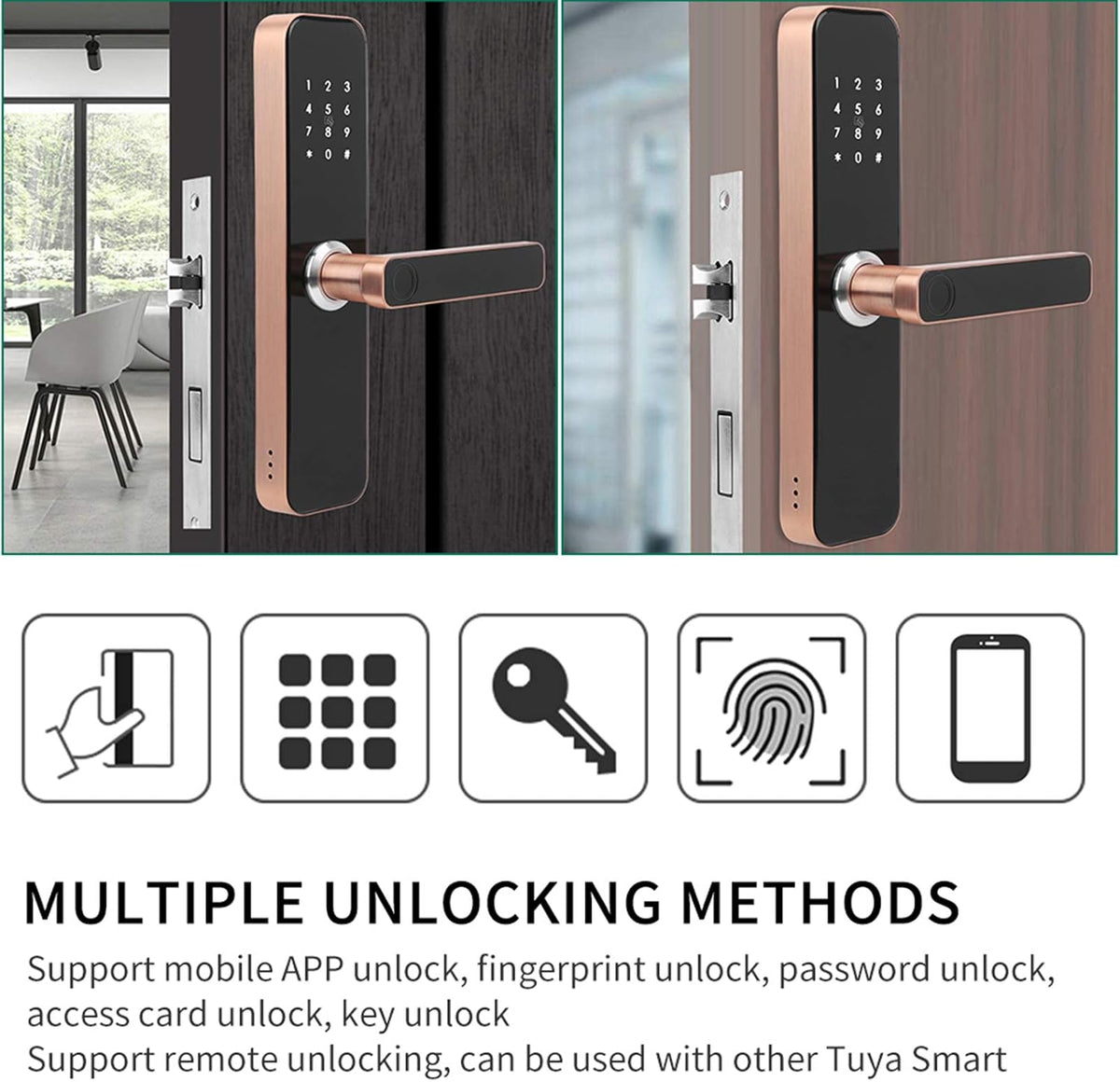 Keyless Entry Smart Door Lock,Smart WiFi App Key Biometrische Vingerafdruk Unlock Keyless Entry Deurslot Veilige Voordeur Handvat, IC Card, Anti-peep Code, voor Home Office Appartement Garage School