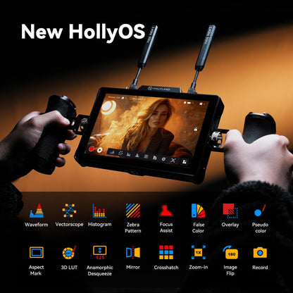 Hollyland Pyro 7 draadloze HDMI SDI 7 ″ monitorzenderontvanger, 4K30/1080p60 400 m bereik, 60 ms latentie, ondersteuning tot 4 draadloze video-ontvangers, automatisch dual-band hoppen met golfvorm