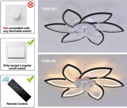 Plafondventilator met licht en afstandsbediening, moderne led-plafondventilator met variabele intensiteit, stille omkeerbare motor met windsnelheid, verstelbaar, voor woonkamer, 78 cm, zwart