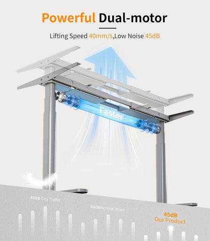MAIDeSITe In hoogte verstelbare Bureau EL2 Plus Art Elektrisch Bureau met 2 krachtige motoren, elegant ovalen tafelframe, 4 geheugenhoogtes en botsbeveiliging (Grijs)