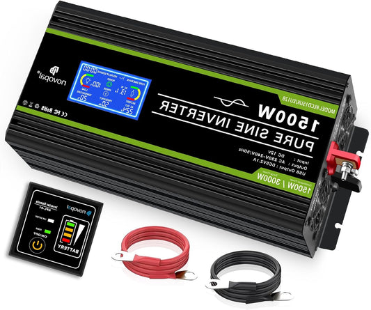 Spanningsomzetter – Inverter – Spanningsconverter – Voltage Converter – Wisselstroomomzetter – 1500W Pure Sinusgolf – LCD Display met USB Port - QUORE
