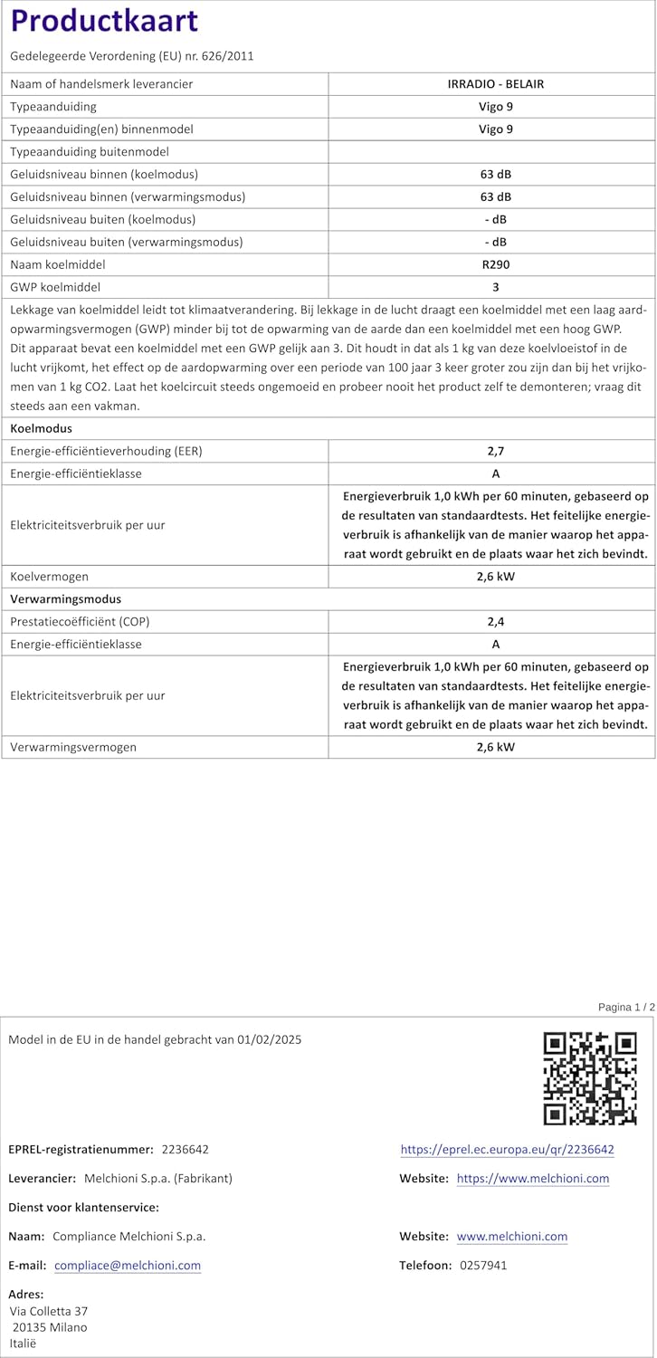 Vigo 9 Draagbare airconditioner, 9000 BTU, met warmtepomp en luchtontvochtiger, R290-gas, geavanceerde functies, draadloze lcd-afstandsbediening, programmeerbare timer en wielen, 63 dB