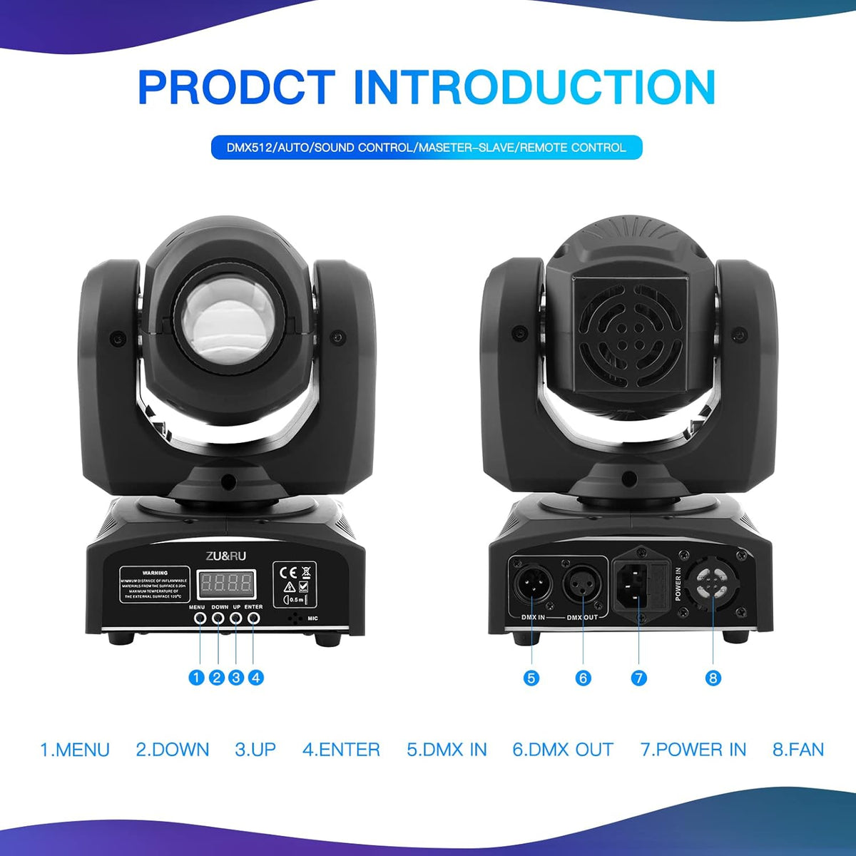 50 W LED Moving Head lichtstraal podiumeffectverlichting met 8 patronen + rotatie + 8 kleurenmix + half-kleureffect voor DJ Show Concert Party KTV.