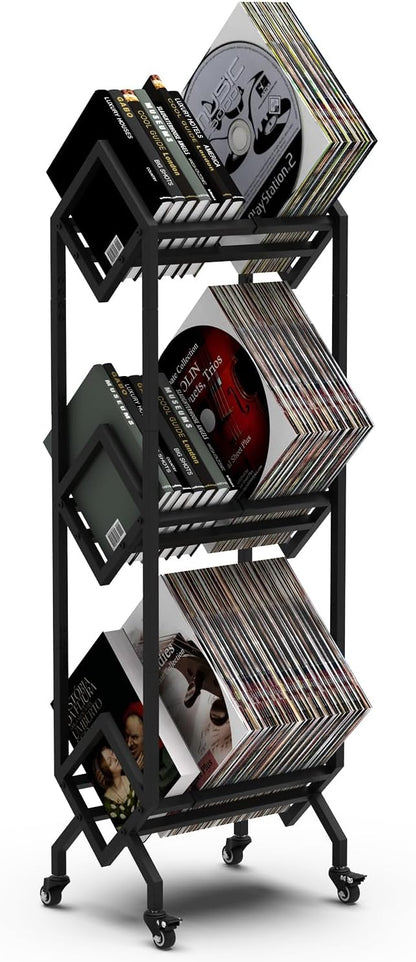 Vinyl Opbergrek Op Wielen – Platenrek – LP Opbergrek – Vinyl Rek – Platenhouder – Tot 150 LP’s – Stevig Metalen Frame Met Poedercoating