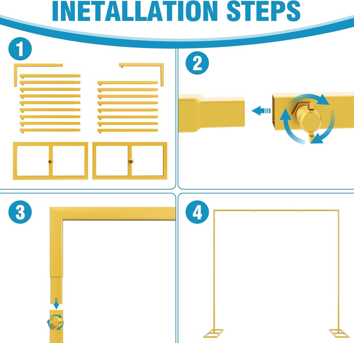 Fomcet 8FT x 8FT Achtergrondstandaard Heavy Duty met basis, goud draagbare verstelbare pijp en laken achtergrond Stand Kit, vierkante metalen boog partij frame voor bruiloft verjaardagsfeestjes banket