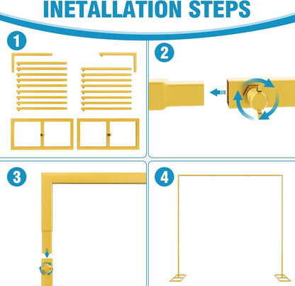 Fomcet 8FT x 8FT Achtergrondstandaard Heavy Duty met basis, goud draagbare verstelbare pijp en laken achtergrond Stand Kit, vierkante metalen boog partij frame voor bruiloft verjaardagsfeestjes banket