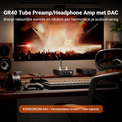 Fosi Audio GR40 Buizen Voorversterker met DAC, Hoofdtelefoonversterker 3,5 mm voor Actieve Luidsprekers/Koptelefoons, Digitaal naar Analoog Audioconverter voorversterker met Bluetooth en USB/OPT/COAX