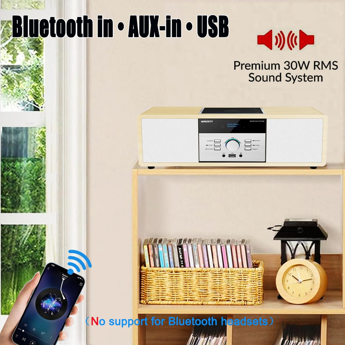 DAB-radio met CD-speler, vintage hifi-muzieksysteem van hout met Bluetooth, DAB+, FM-radio, AUX- en USB-ingang, afstandsbediening, compact radio en stereo-installatie